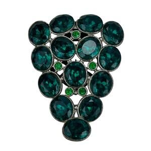 Glass Grape Cluster with Green Leaves Brooch Signed Art Pin Vintage 1931